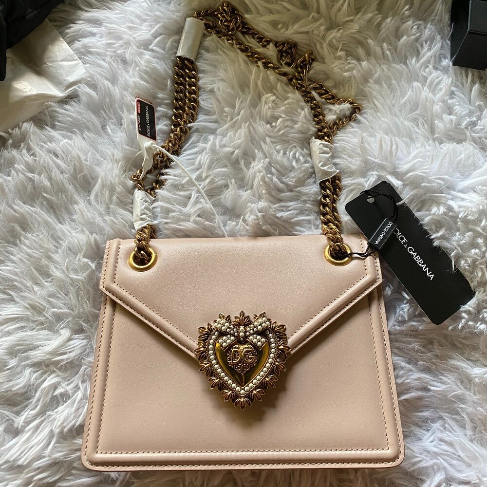 DOLCE & GABBANA Devotion Chain Shoulder Bag Pink Leather With box